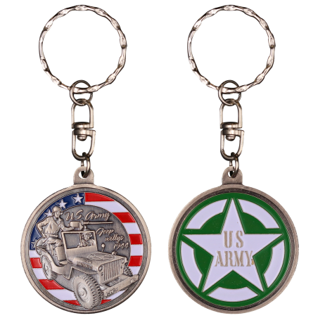 PCDD1S Keychain Round Jeep Wwii vintage silver