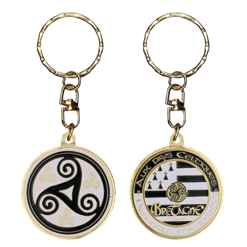 PC083 Keychain Round Triskell Noir &amp; Blanc