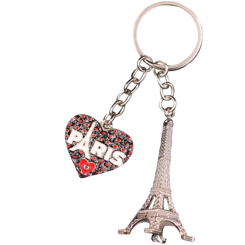 PC095 Key Ring Heart Black Tour Eiffel 3D