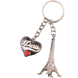 PC095 Key Ring Heart Black Tour Eiffel 3D