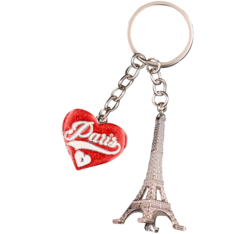 PC096 Key Ring Heart Red Tour Eiffel 3D