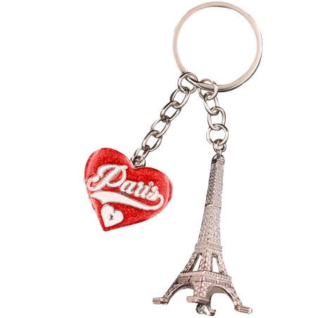 PC096 Key Ring Heart Red Tour Eiffel 3D