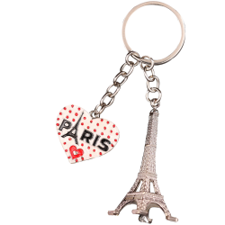 PC099 Key Ring Heart White Tour Eiffel 3D