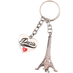Key Ring Heart White Tour Eiffel 3D