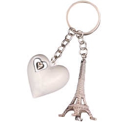 PC101 Key Ring Heart White 3D Tour Eiffel 3D
