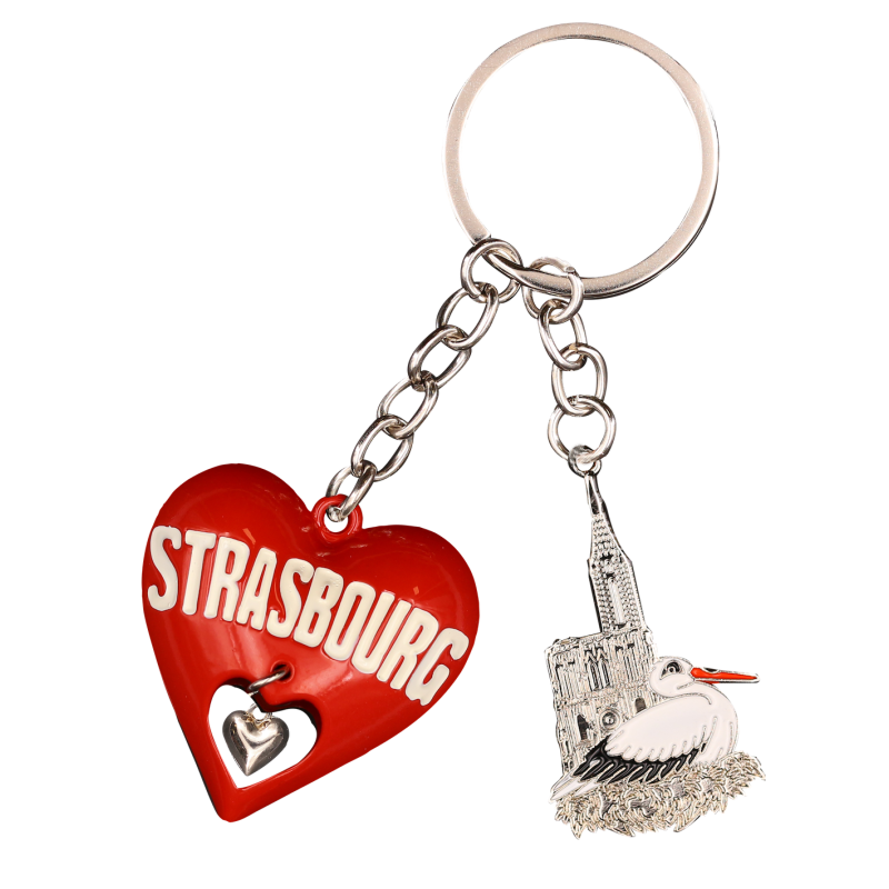 PC145 Key Ring Heart 3D Red Strasbourg