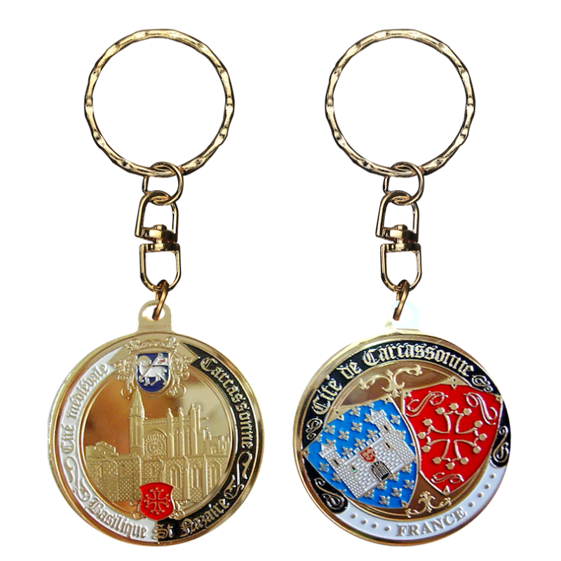 PC093 Keychain Round Carcassonne Basilique