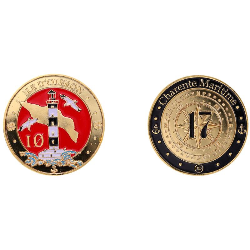 K11141 Médaille 34 mm PHARE  ILE D'OLERON FOND ROUGE