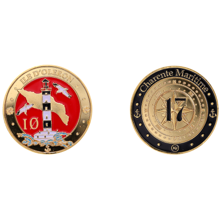K11141 Médaille 34 mm PHARE  ILE D'OLERON FOND ROUGE
