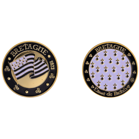 K1108 - Médaille 34mm Bretagne Drapeau & Hermines