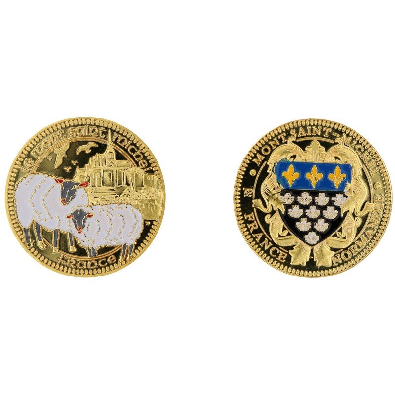 D11264 Medaille 32 mm Le Mont St Michel + Mouton Couleur Blason